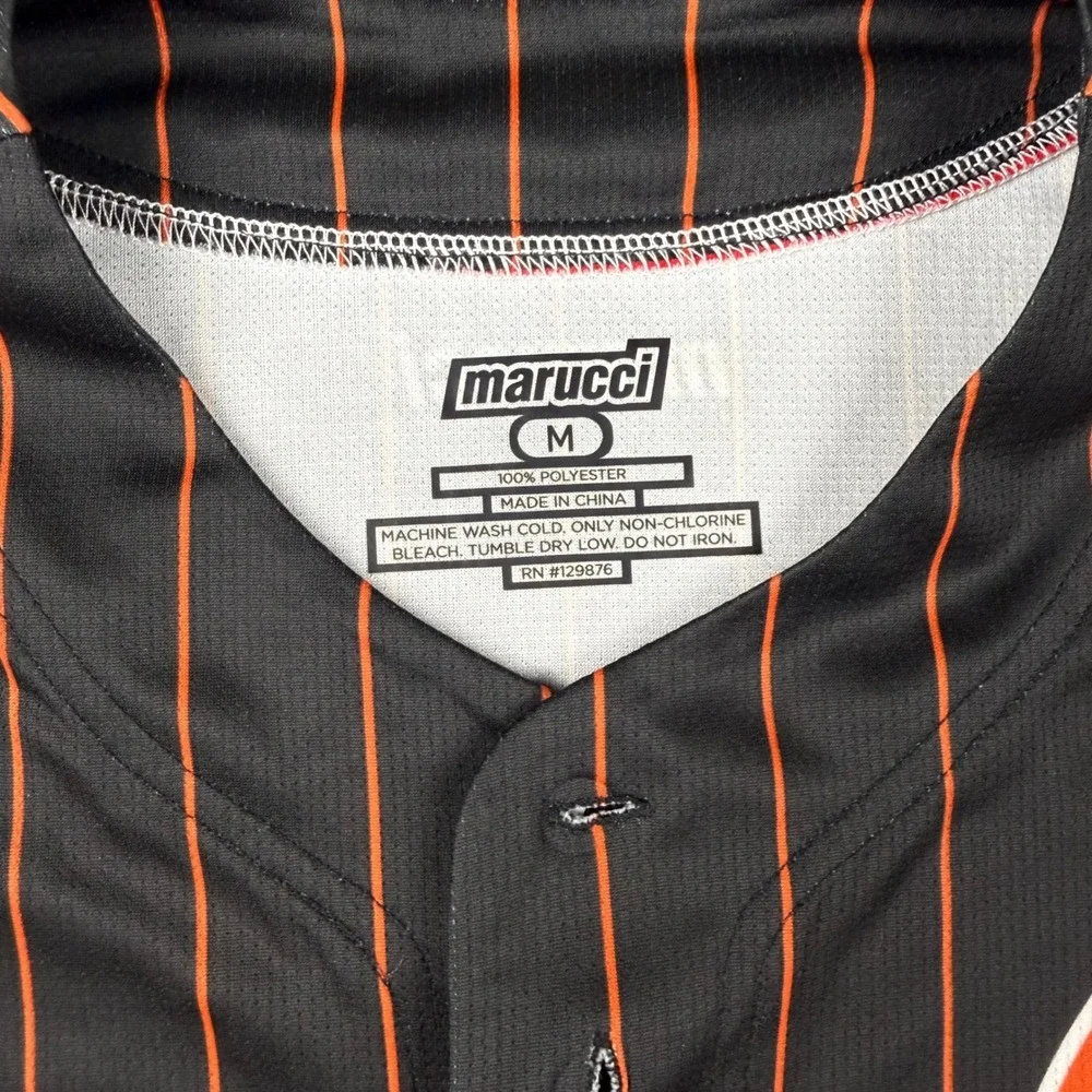 Marucci Mens Catholic Baseball Jersey Black Orange Pinstripe Button Up Size M 40 - Picture 3 of 6
